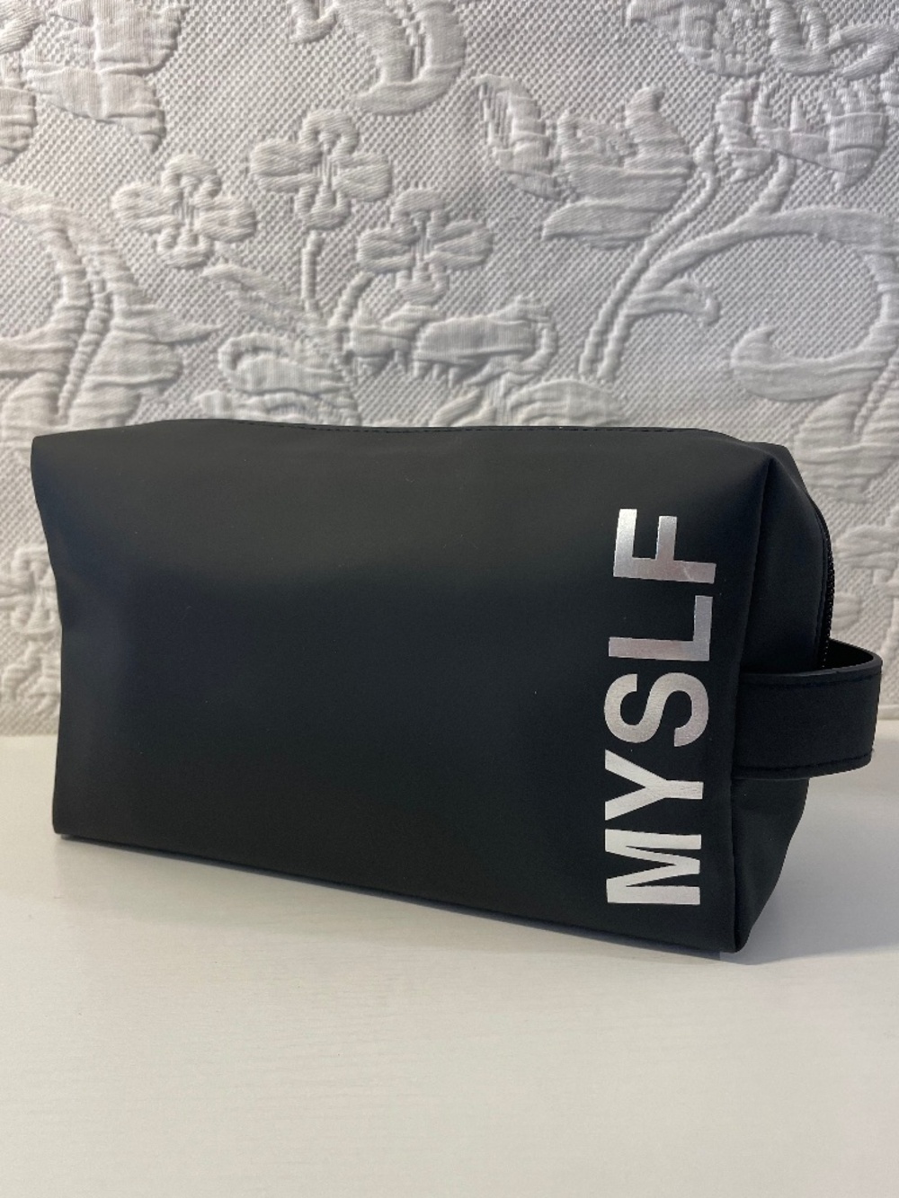 YSL Myself Black Toiletry Bag with Silver MYSLF Logo
